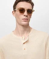 Mango Men's Button Linen Blend T-Shirt