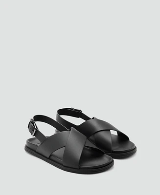Mango Men's Leather Crossed Strap Sandals