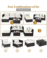 5PCS Patio Rattan Furniture Set Sectional Conversation Sofa w/ Table