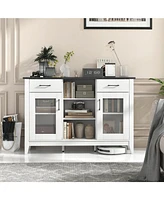 2-Drawer Sideboard Buffet Cabinet – 4 Adjustable Shelves for Storage Dining Room, Kitchen, or Living Room