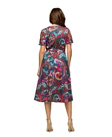 24seven Comfort Apparel Women's Short Sleeve Tie Waist Midi Dress