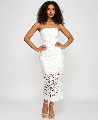 Katia Rae Juniors' Lace Eyelet Midi Dress