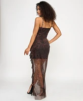 Emerald Sundae Juniors' Animal-Print Ruffled Maxi Dress