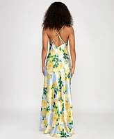 Katia Rae Juniors' Floral-Print X-Back Gown