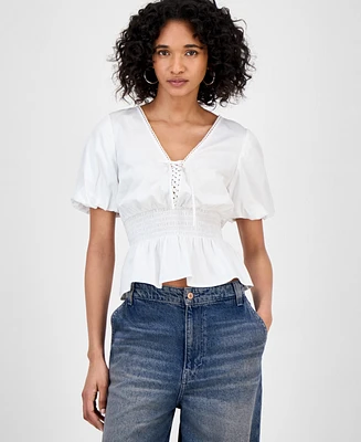 Guess Women's Puff-Sleeve Peplum Top