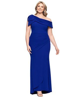 Xscape Plus One-Shoulder Bow-Detail Evening Gown