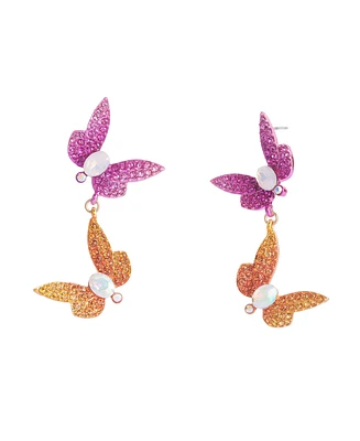 Betsey Johnson Faux Stone Garden Glam Butterfly Double Drop Earrings
