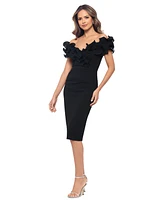 Xscape Petite Ruffled Off-The-Shoulder Ruched Dress
