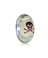 Bling Jewelry Set of 3 Glow In The Dark Skull Crossbones Glass Charm Bead Sterling Silver Core