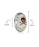 Bling Jewelry Set of 3 Glow In The Dark Skull Crossbones Glass Charm Bead Sterling Silver Core
