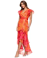 Xscape Petite Flutter-Sleeve High-Low Dress