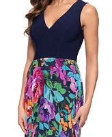 Xscape Petite Mixed-Media V-Neck Sleeveless Gown