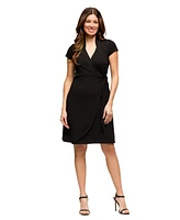 24seven Comfort Apparel Women's Mandarin Collar Knee Length Wrap Dress