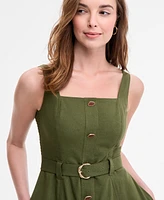 Taylor Women's Square-Neck Button-Front A-Line Dress