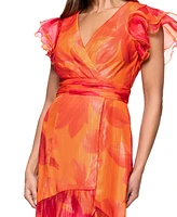 Xscape Women's Printed Flutter-Sleeve Ruffle-Trim Dress