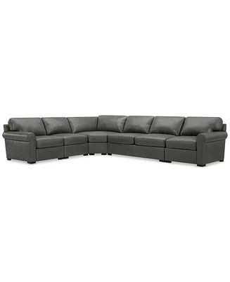 Radley Roll Arm 152" 5-Pc. Leather Wedge Corner L Sectional, Exclusively at Macy's