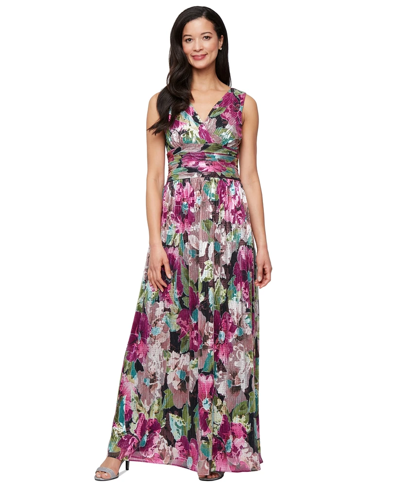 Sl Fashions Petite Foil Printed Surplice Dress