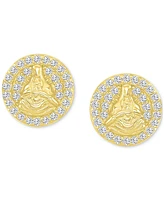 Cubic Zirconia Circle Cluster Disc Stud Earrings Sterling Silver