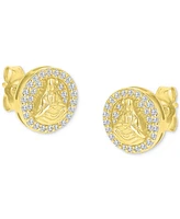 Cubic Zirconia Circle Cluster Disc Stud Earrings Sterling Silver