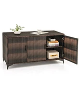 Patio Wicker Deck Box with 3 Doors and Removable Shelves – Pe Rattan Storage Container for Outdoor Use