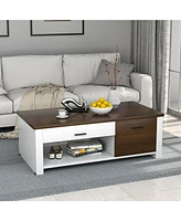Modern Coffee Table with Front Back Drawers and Compartments for Living Room