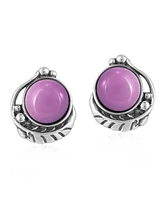 Sterling Silver Phosphosiderite Leaf Design Button Earrings