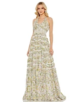 Mac Duggal Women's Cross Back Floral Ruffle Tiered Smock Dress
