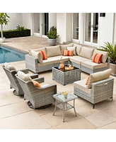 Xizzi 10 Piece Outdoor Patio Furniture with Swivel Rocking Chairs,All Weather Rattan Wicker Sectional Coversation Set Solar Coffee Table, Single