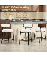 Dyhome 24 inches Bar Stools Set of 3, Modern Counter Height with Wood Back for Kitchen Island, Boucle Fabric Upholstered Barstools Home