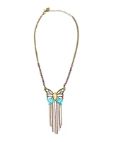 Betsey Johnson Faux Stone Boho Butterfly Fringe Pendant Necklace