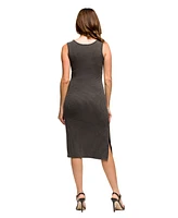 24seven Comfort Apparel Women's Fitted Sleeveless Side Slit Midi Dress