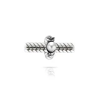 Bling Jewelry Set of 2 White Simulated Pearl Flower Charm Bead Sterling Silver for European Bracelet
