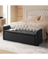Monica 57.75"Wide Tufted Storage Bench with Flared Arms