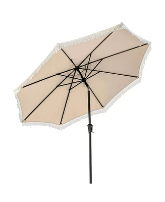 Gymax 9 Ft Patio Umbrella 2-Tier Market Table w/ Crank Handle Push Button Tilt