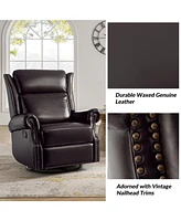 Paoletta Genuine Leather Manual Swivel Glider Recliner