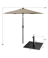 Gymax 9 Ft Patio Table Market Umbrella w/ 18 Solar Led Lights & Heavy-duty Base