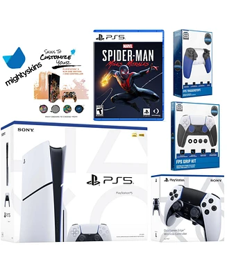 Sony Playstation 5 Slim Disc Bundle with Spider-Man: Miles Morales, Extra Edge Controller, Trigger Stop Kit, Fps Grip Kit and MightySkins Decal Vouche