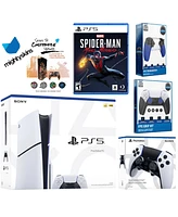 Sony Playstation 5 Slim Disc Bundle with Spider-Man: Miles Morales, Extra Edge Controller, Trigger Stop Kit, Fps Grip Kit and MightySkins Decal Vouche