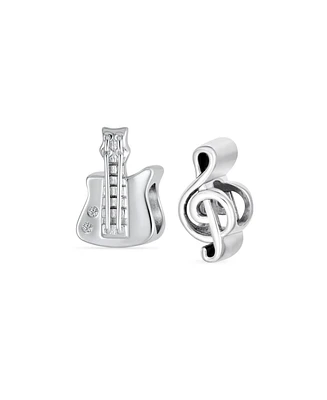Bling Jewelry Set of 2 Music Notes G Clef & Electric Guitar Charm Bead Sterling Silver