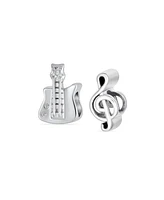 Bling Jewelry Set of 2 Music Notes G Clef & Electric Guitar Charm Bead Sterling Silver