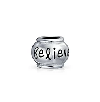 Bling Jewelry Set of 2 Word Faith & Believe Message Charm Bead Sterling Silver for European Bracelet