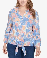 Ruby Rd. Plus Floral Button Tie Front Top