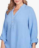 Ruby Rd. Plus Sleeve Henley Top