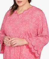 Ruby Rd. Plus Print Solid Burnout Top