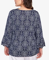 Ruby Rd. Plus Size Print Solid Burnout Top
