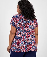 Jones New York Plus Printed Keyhole Top