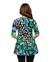 24seven Comfort Apparel Women's Elbow Sleeve Casual Tunic Scoop Neckline Top