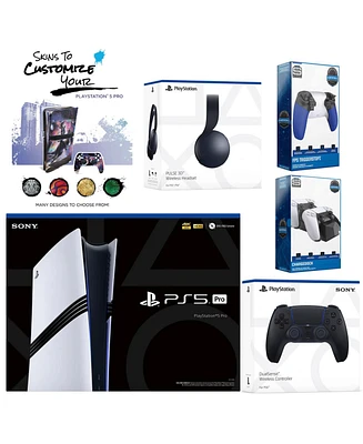 Sony Playstation 5 Pro Bundle with Black Pulse Headset, Extra Controller, Trigger Stop Kit, Dual Charge Dock and MightySkins Decal Voucher