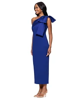 Betsy & Adam Women's Satin-Bow-Trim One-Shoulder Scuba Dress