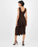 Tinsel Women's Round-Neck Printed Asymmetric-Ruffle Dress